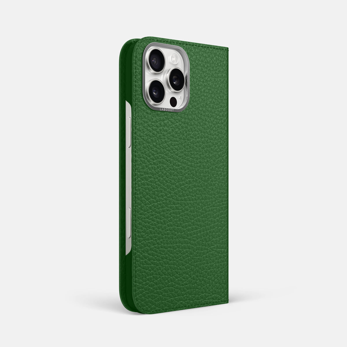 Dark Green iPhone 16 Pro Max Folio Case Calf with Steel Metal -1 | Dark-Green-Steel