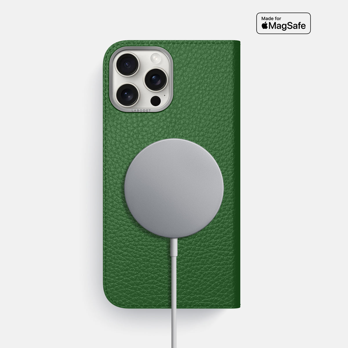 Dark Green iPhone 16 Pro Max Folio Case Calf with Steel Metal -3 | Dark-Green-Steel