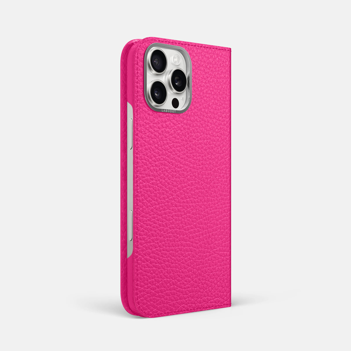 Magenta iPhone 16 Pro Max Folio Case Calf with Steel Metal -1 | Magenta-Steel