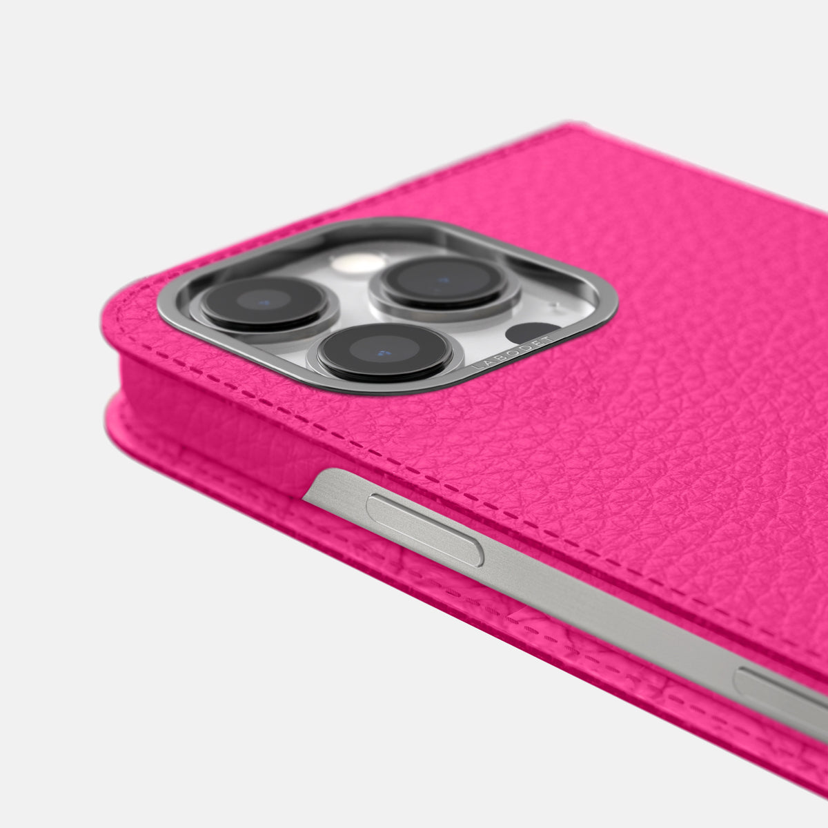 Magenta iPhone 16 Pro Max Folio Case Calf with Steel Metal -5 | Magenta-Steel