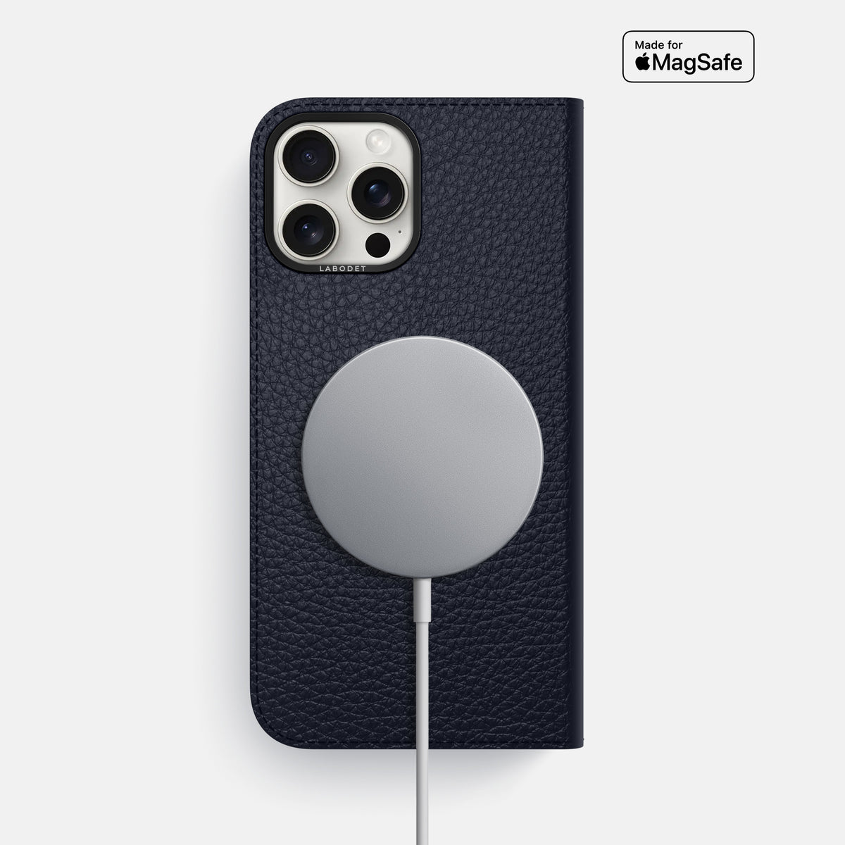 Marine iPhone 16 Pro Max Folio Case Calf with Black Metal -3 | Marine-Black