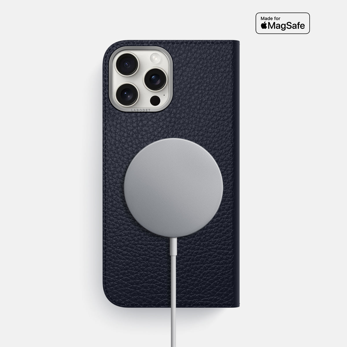 Marine iPhone 16 Pro Max Folio Case Calf with Steel Metal -3 | Marine-Steel