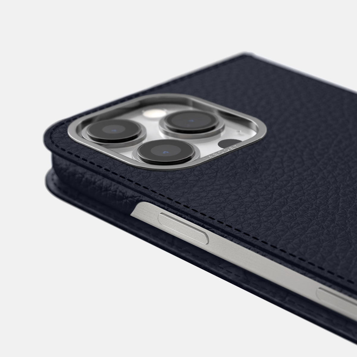 Marine iPhone 16 Pro Max Folio Case Calf with Steel Metal -5 | Marine-Steel