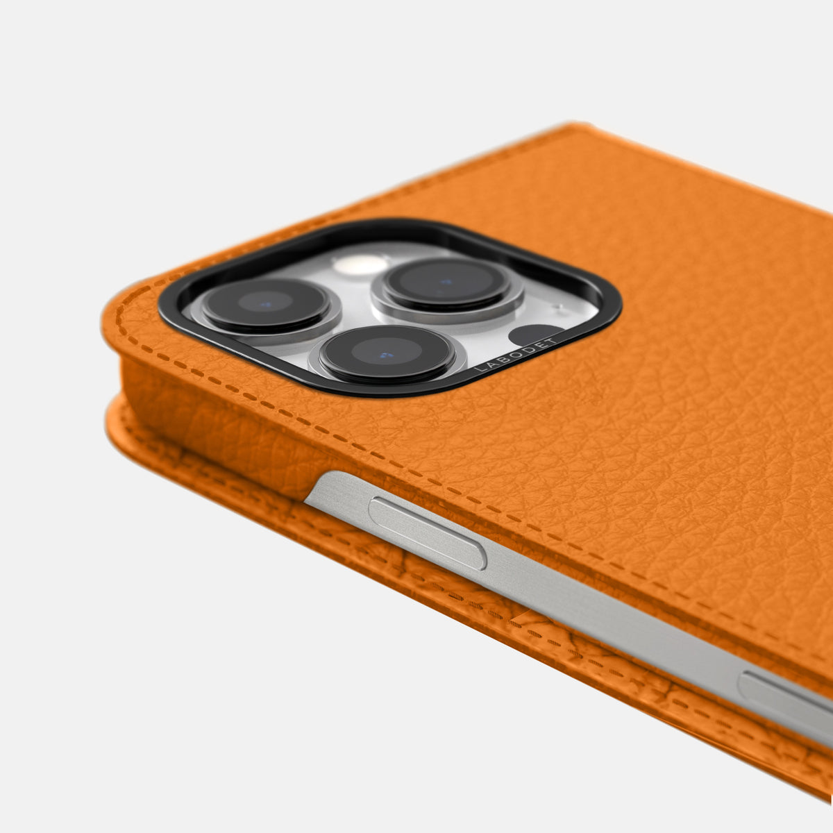 Orange iPhone 16 Pro Max Folio Case Calf with Black Metal -5 | Orange-Black