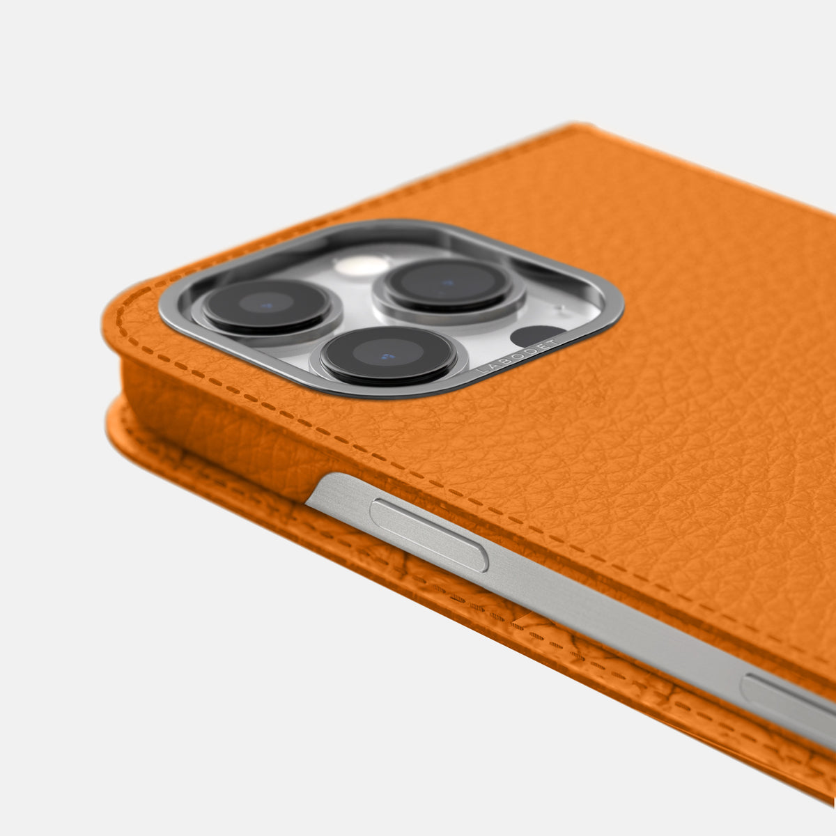 Orange iPhone 16 Pro Max Folio Case Calf with Steel Metal -5 | Orange-Steel