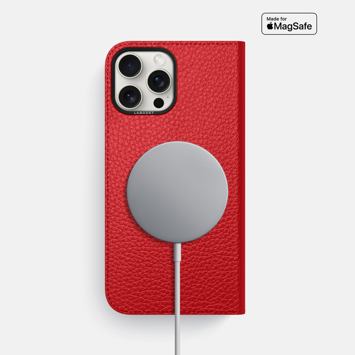 Red iPhone 16 Pro Max Folio Case Calf with Black Metal -3 | Red-Black