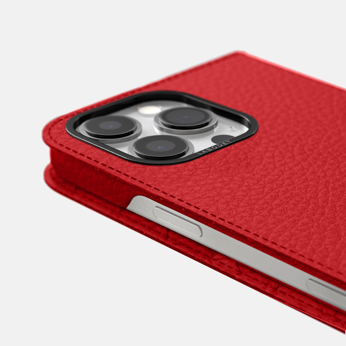 Red iPhone 16 Pro Max Folio Case Calf with Black Metal -5 | Red-Black