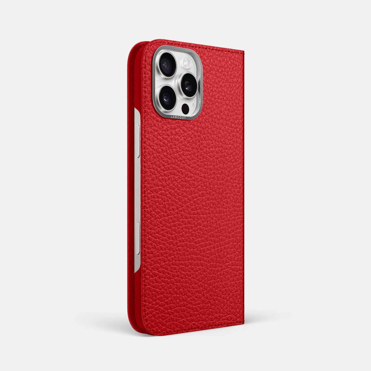 Red iPhone 16 Pro Max Folio Case Calf with Steel Metal -1 | Red-Steel