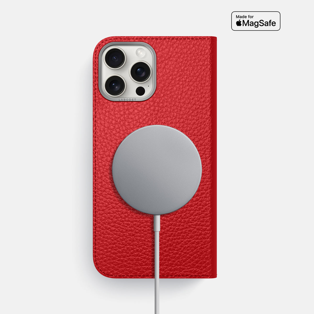 Red iPhone 16 Pro Max Folio Case Calf with Steel Metal -3 | Red-Steel