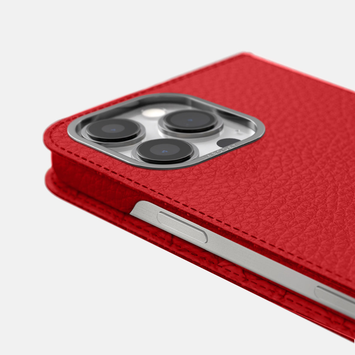 Red iPhone 16 Pro Max Folio Case Calf with Steel Metal -5 | Red-Steel