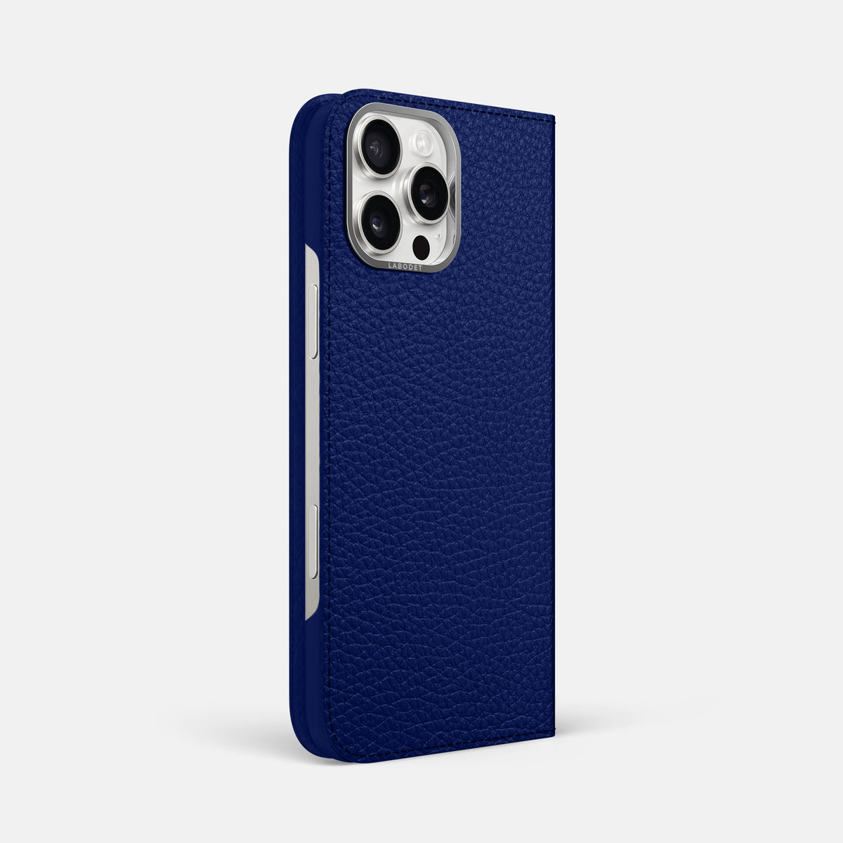 Royal Blue iPhone 16 Pro Max Folio Case Calf with Steel Metal -1 | Royal-Blue-Steel