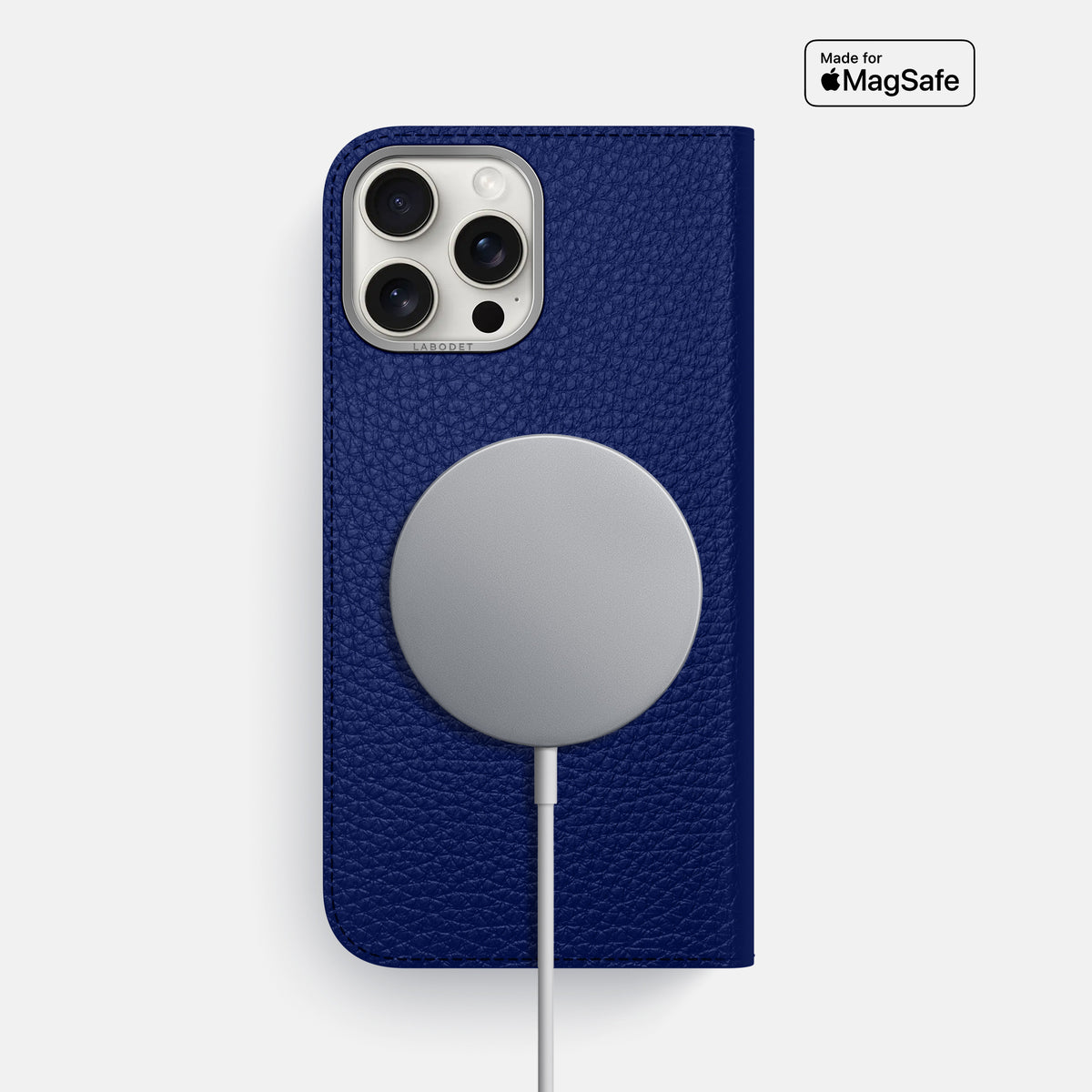 Royal Blue iPhone 16 Pro Max Folio Case Calf with Steel Metal -3 | Royal-Blue-Steel