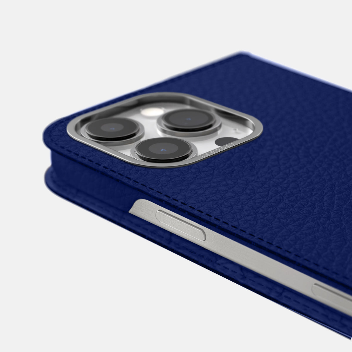 Royal Blue iPhone 16 Pro Max Folio Case Calf with Steel Metal -5 | Royal-Blue-Steel
