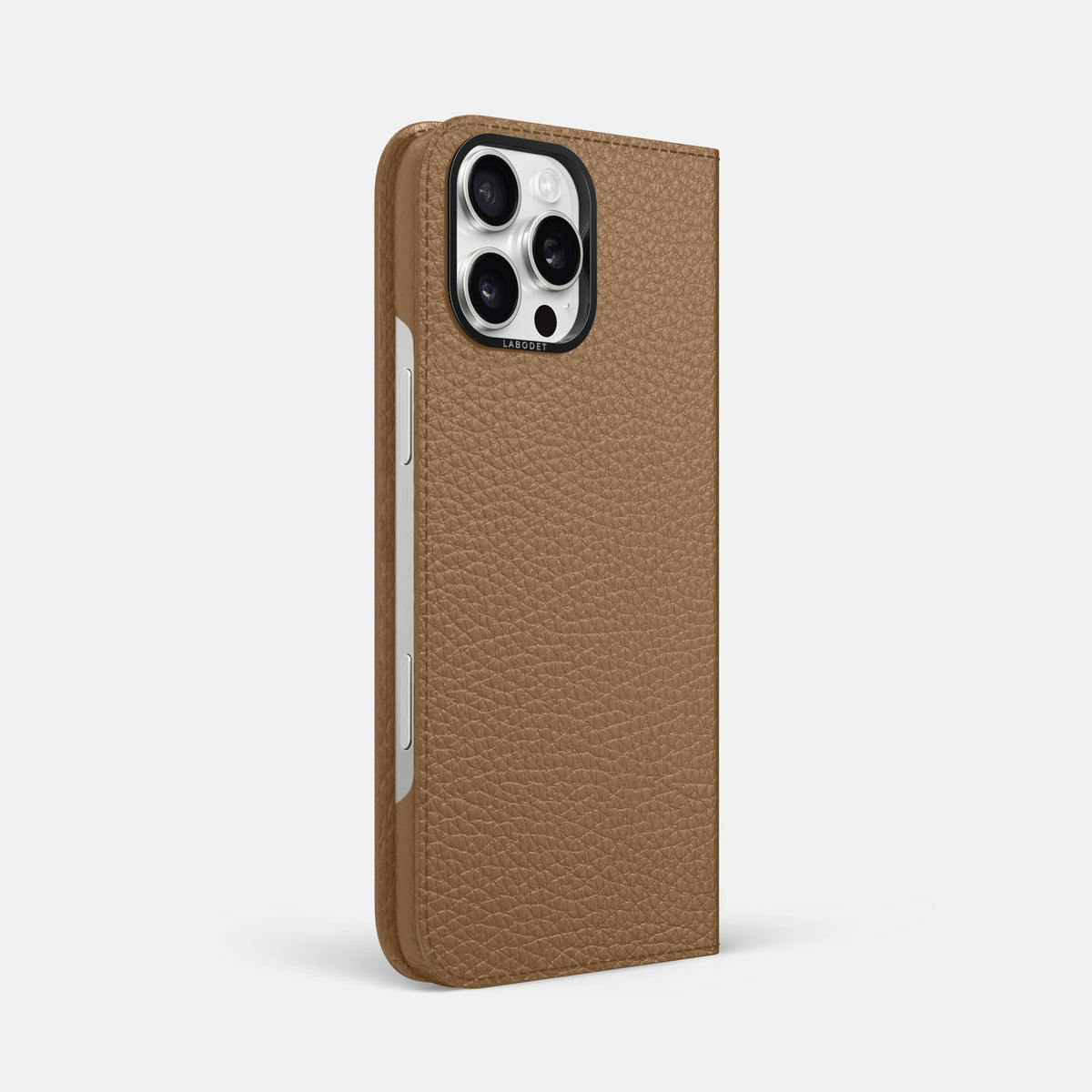 Taupe iPhone 16 Pro Max Folio Case Calf with Black Metal -1 | Taupe-Black