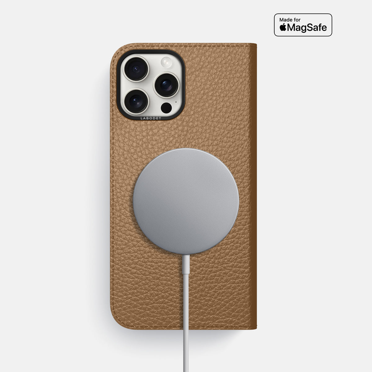 Taupe iPhone 16 Pro Max Folio Case Calf with Black Metal -3 | Taupe-Black