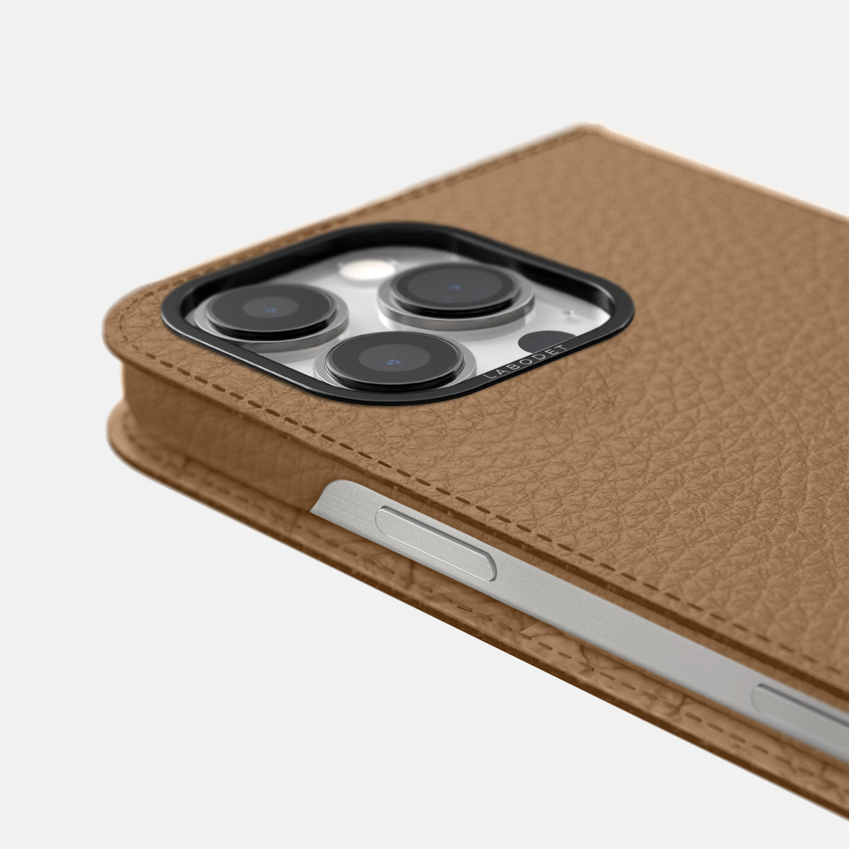 Taupe iPhone 16 Pro Max Folio Case Calf with Black Metal -5 | Taupe-Black