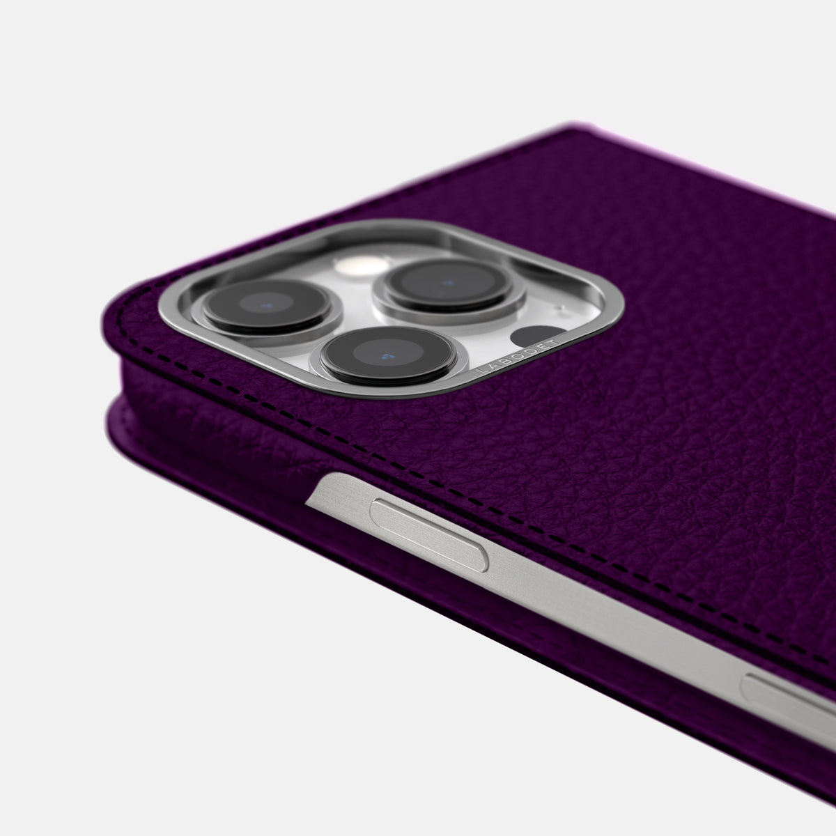 Violet iPhone 16 Pro Max Folio Case Calf with Steel Metal -5 | Violet-Steel