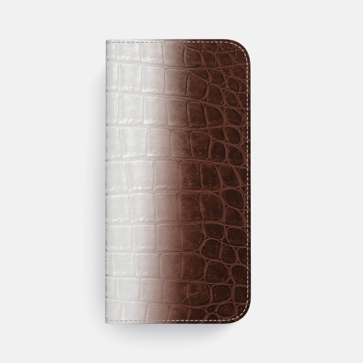 Dark Brown iPhone 16 Pro Max Folio Case Himalayan Crocodile with Black Metal -4 | Dark-Brown-Black