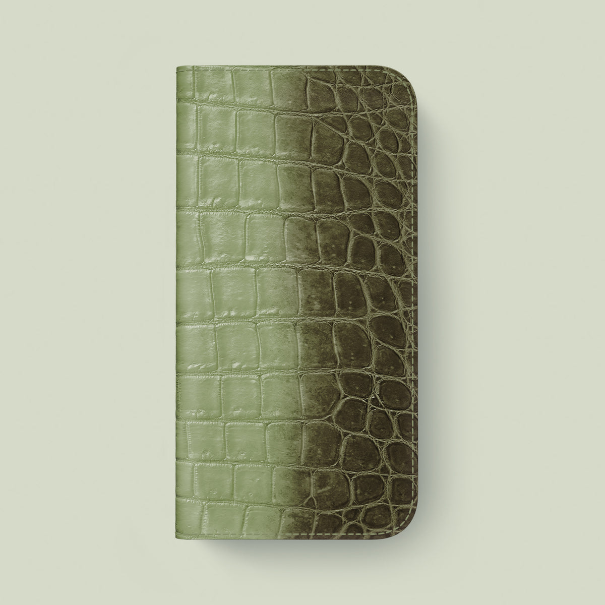 Folio Case Celadon Green For iPhone 16 Pro Max In Himalayan Crocodile with Black Metal -3 | Celadon-Green-Black