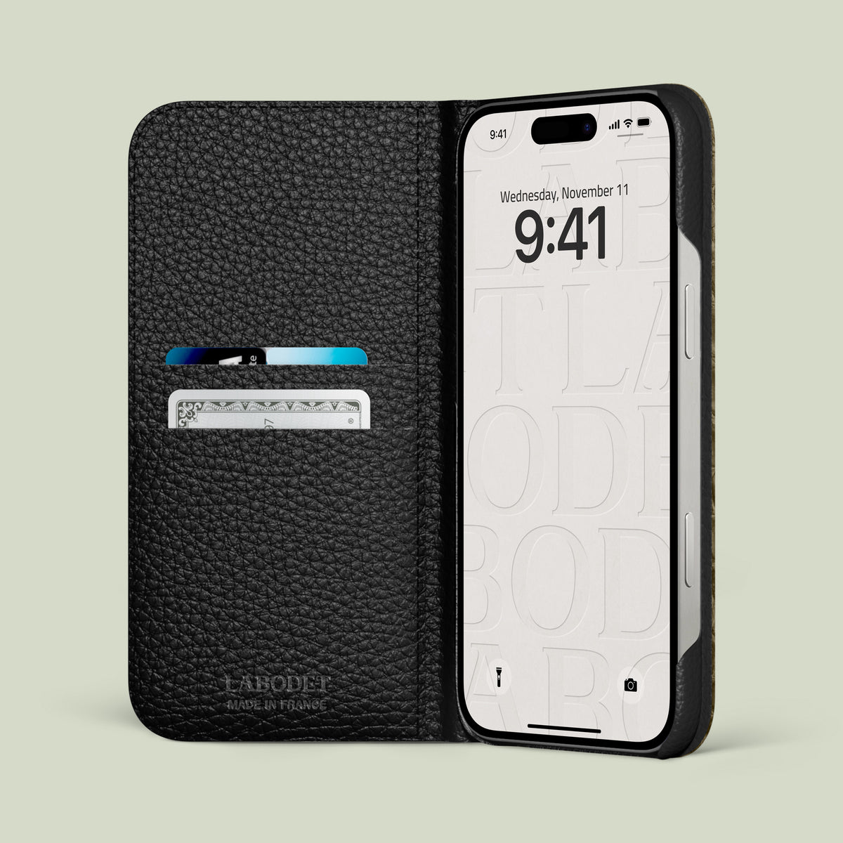 Folio Case Celadon Green For iPhone 16 Pro Max In Himalayan Crocodile with Steel Metal -2 | Celadon-Green-Steel