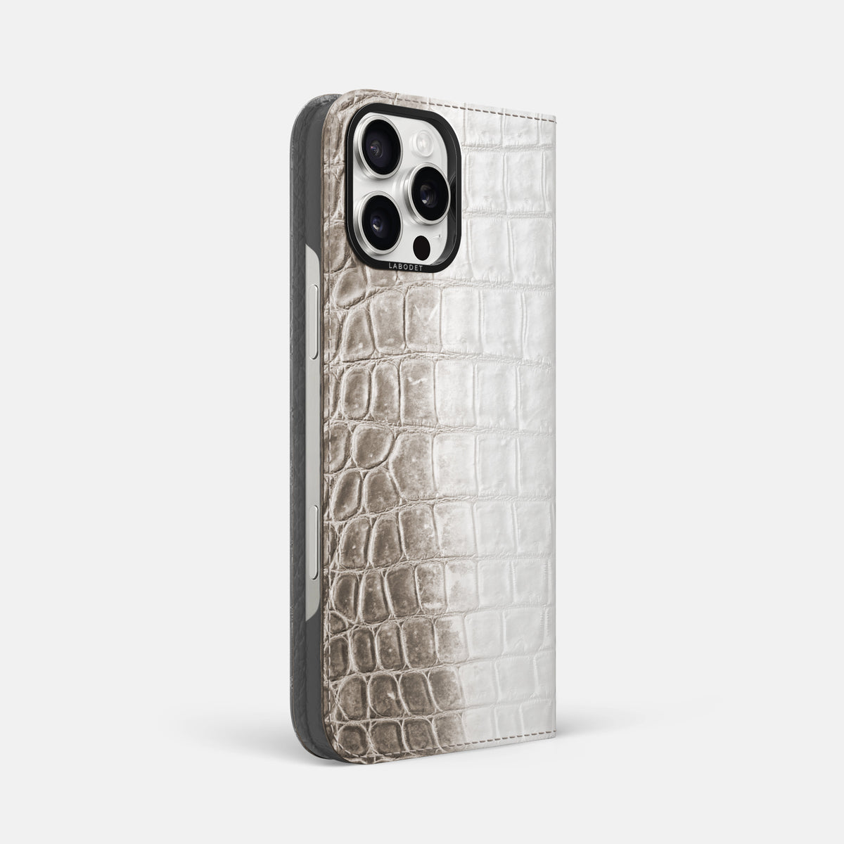 Dark iPhone 16 Pro Max Folio Case Himalayan Crocodile with Black Metal -1 | Dark-Black