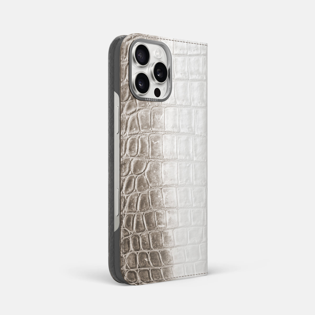 Dark iPhone 16 Pro Max Folio Case Himalayan Crocodile with Steel Metal -1 | Dark-Steel