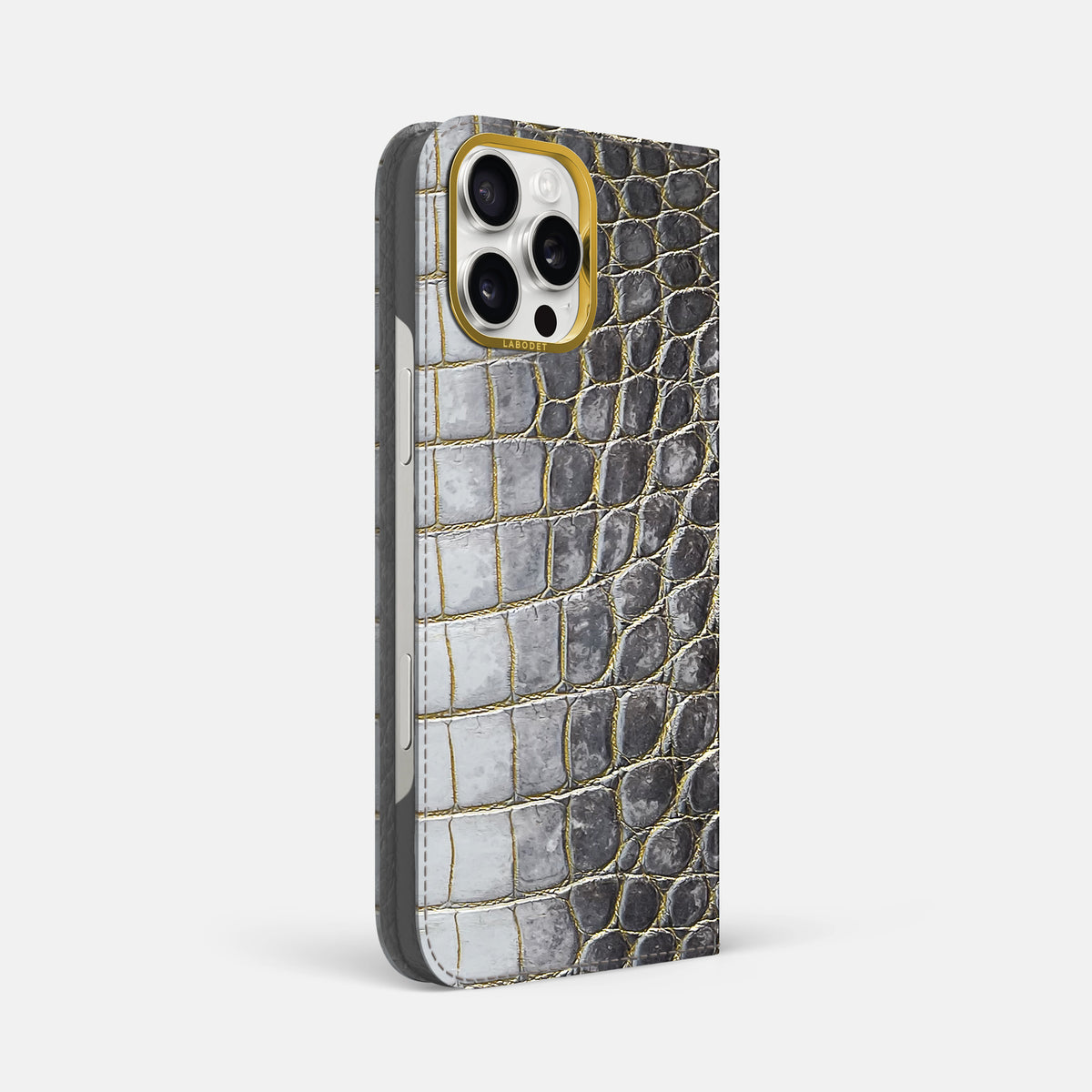 Gold iPhone 16 Pro Max Folio Case Himalayan Crocodile with Gold Metal -1 | Gold-Gold