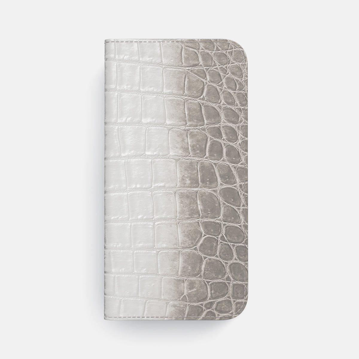 Grey iPhone 16 Pro Max Folio Case Himalayan Crocodile with Steel Metal -4 | Grey-Steel