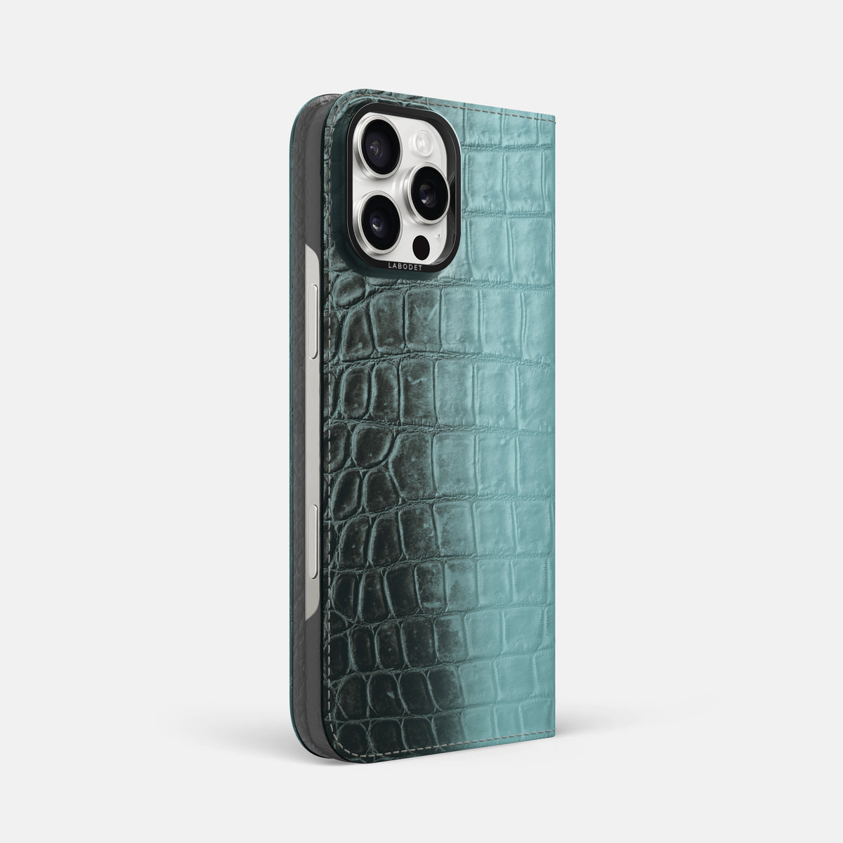 Light-Mint iPhone 16 Pro Max Folio Case Himalayan Crocodile with Black Metal -1 | Light-Mint-Black