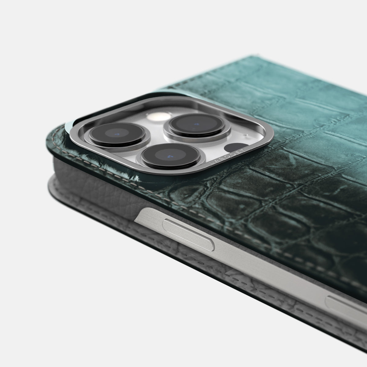 Light-Mint iPhone 16 Pro Max Folio Case Himalayan Crocodile with Steel Metal -5 | Light-Mint-Steel