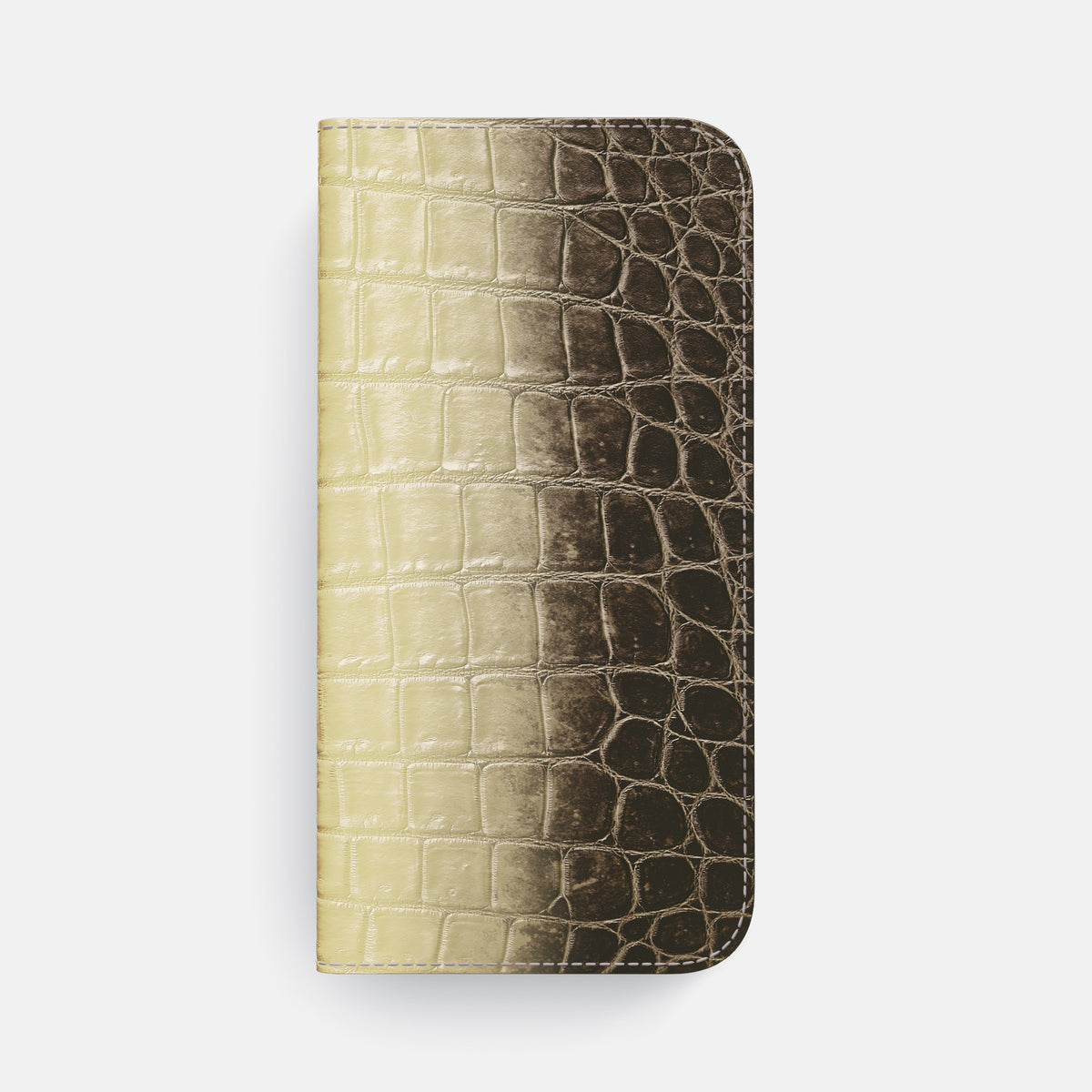 Natural iPhone 16 Pro Max Folio Case Himalayan Crocodile with Black Metal -4 | Natural-Black