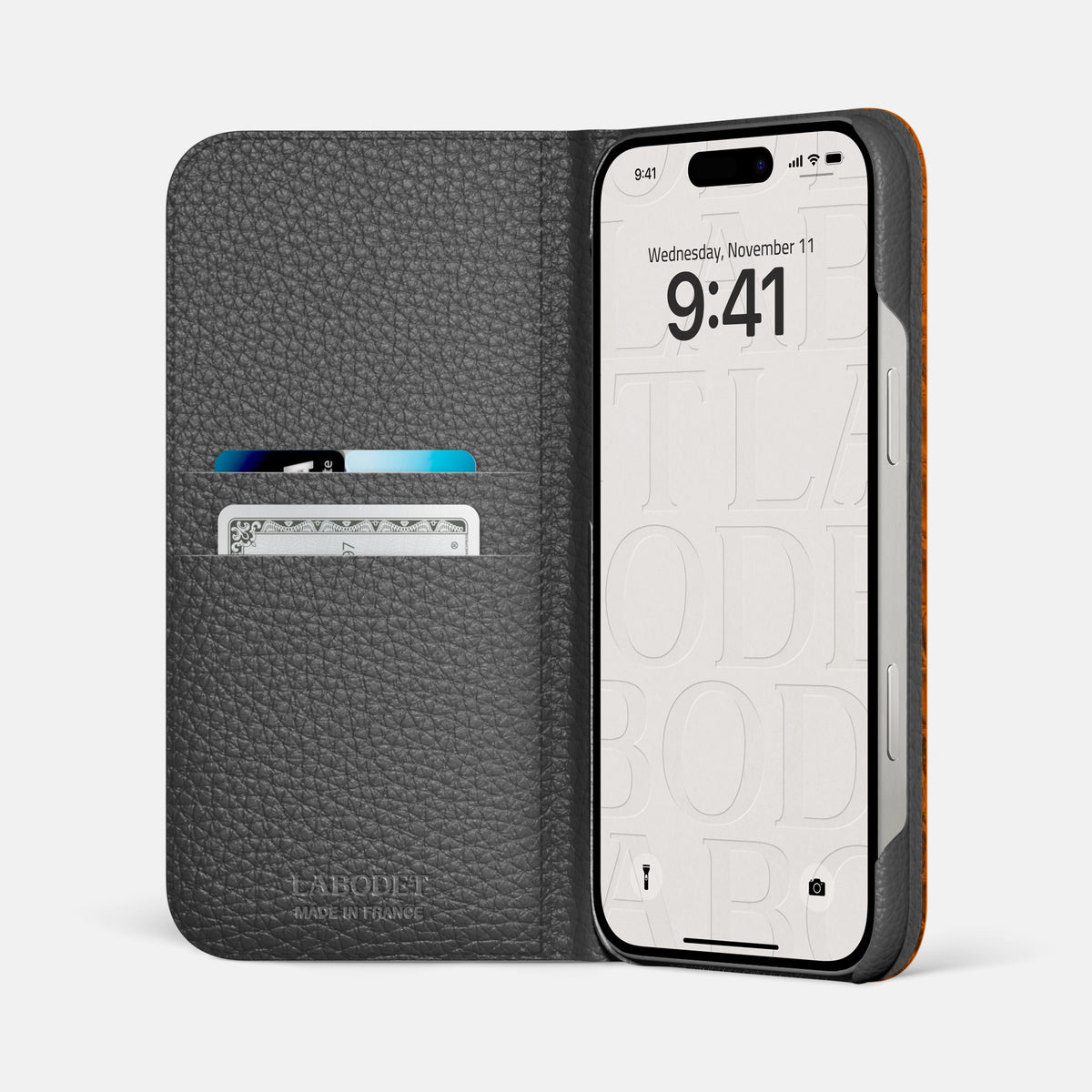 Orange iPhone 16 Pro Max Folio Case Himalayan Crocodile with Gold Metal -2 | Orange-Gold