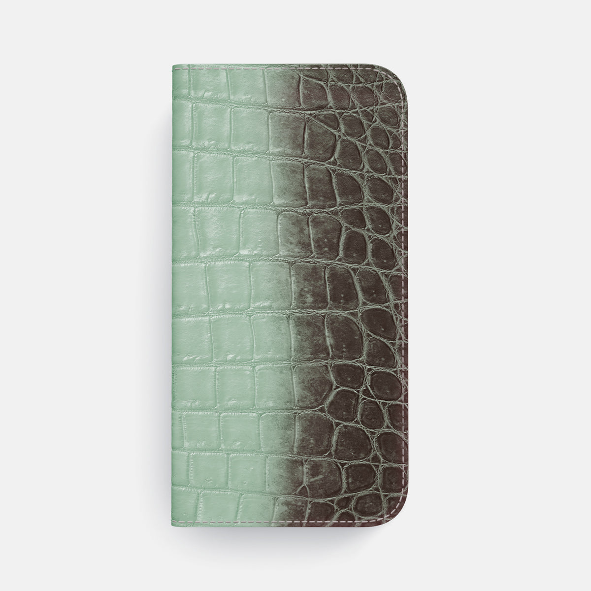 Pistachio iPhone 16 Pro Max Folio Case Himalayan Crocodile with Black Metal -4 | Pistachio-Black