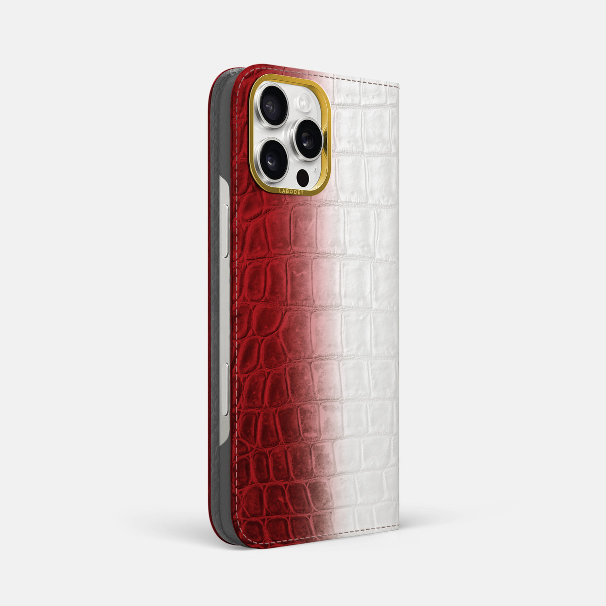 Red iPhone 16 Pro Max Folio Case Himalayan Crocodile with Gold Metal -1 | Red-Gold