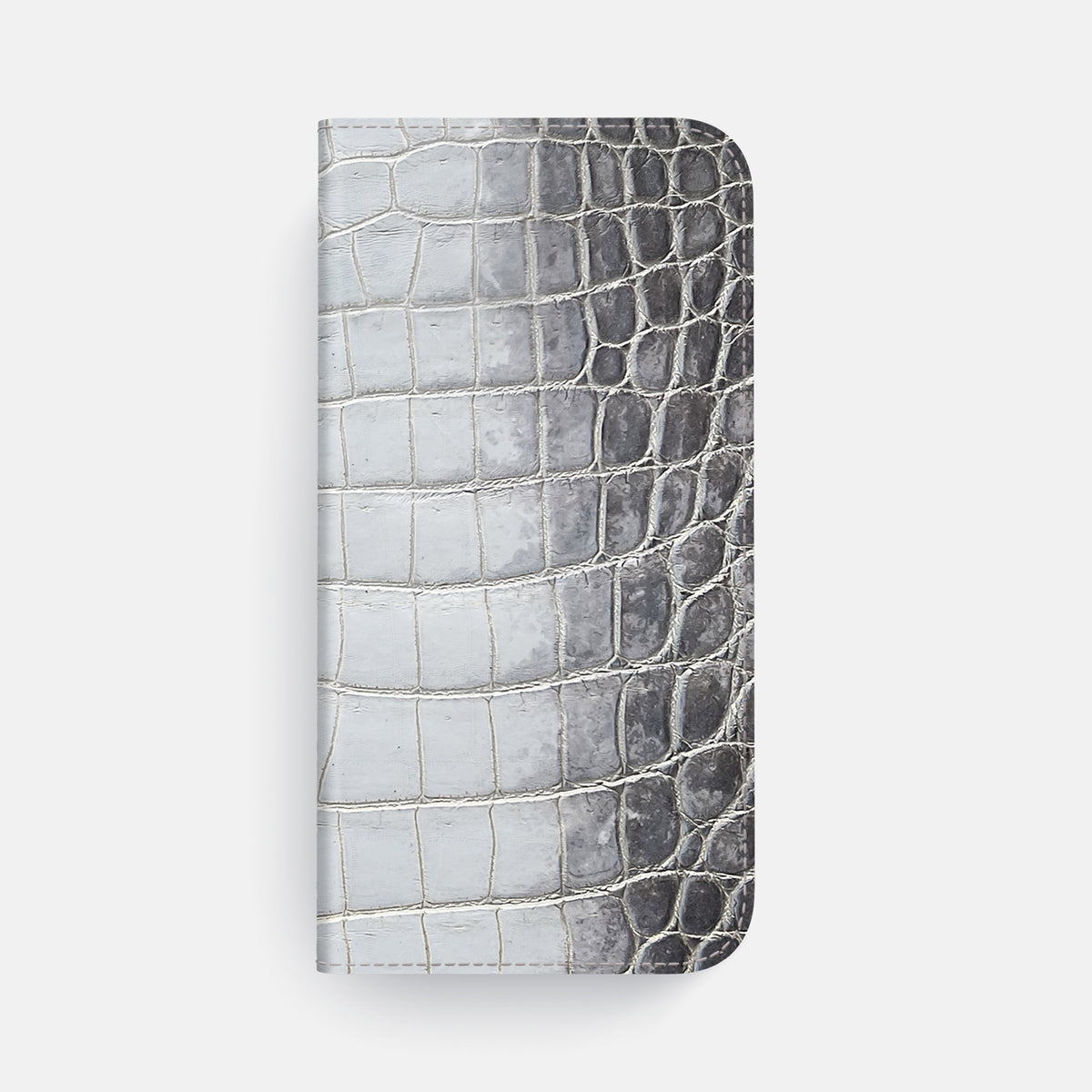 Silver iPhone 16 Pro Max Folio Case Himalayan Crocodile with Black Metal -4 | Silver-Black