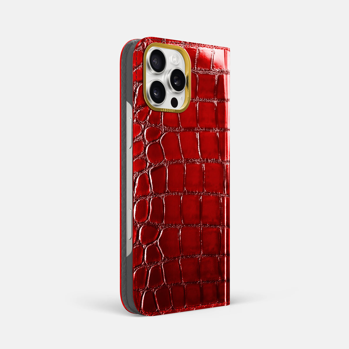 Burgundy iPhone 16 Pro Max Folio Magsafe Case Patina Alligator with Gold Metal -1 | Burgundy-Gold