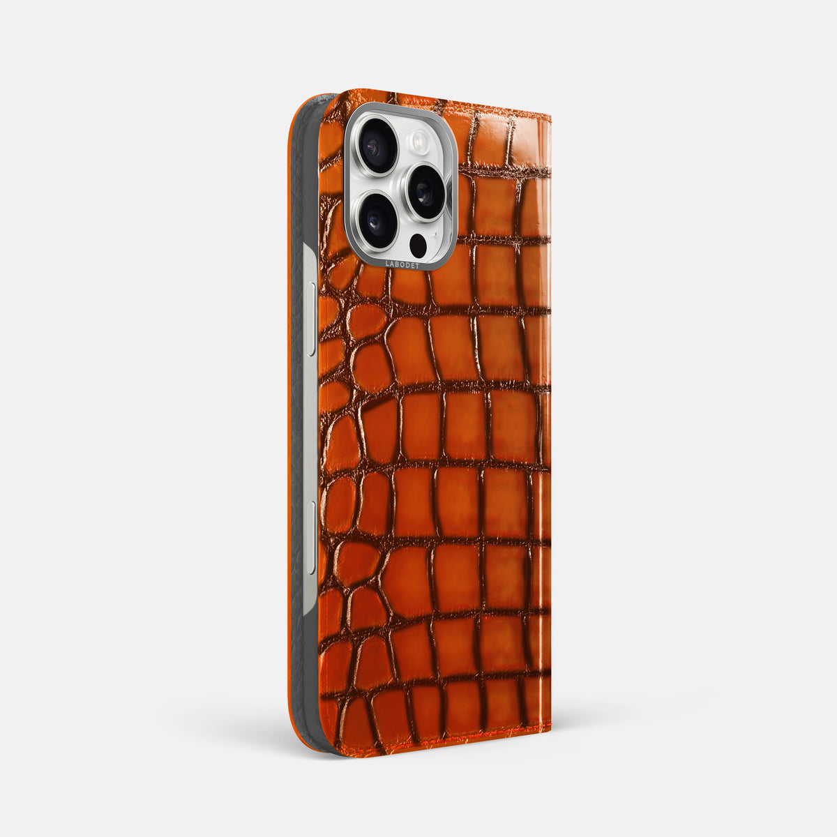 Clay-Court iPhone 16 Pro Max Folio Magsafe Case Patina Alligator with Steel Metal -1 | Clay-Court-Steel