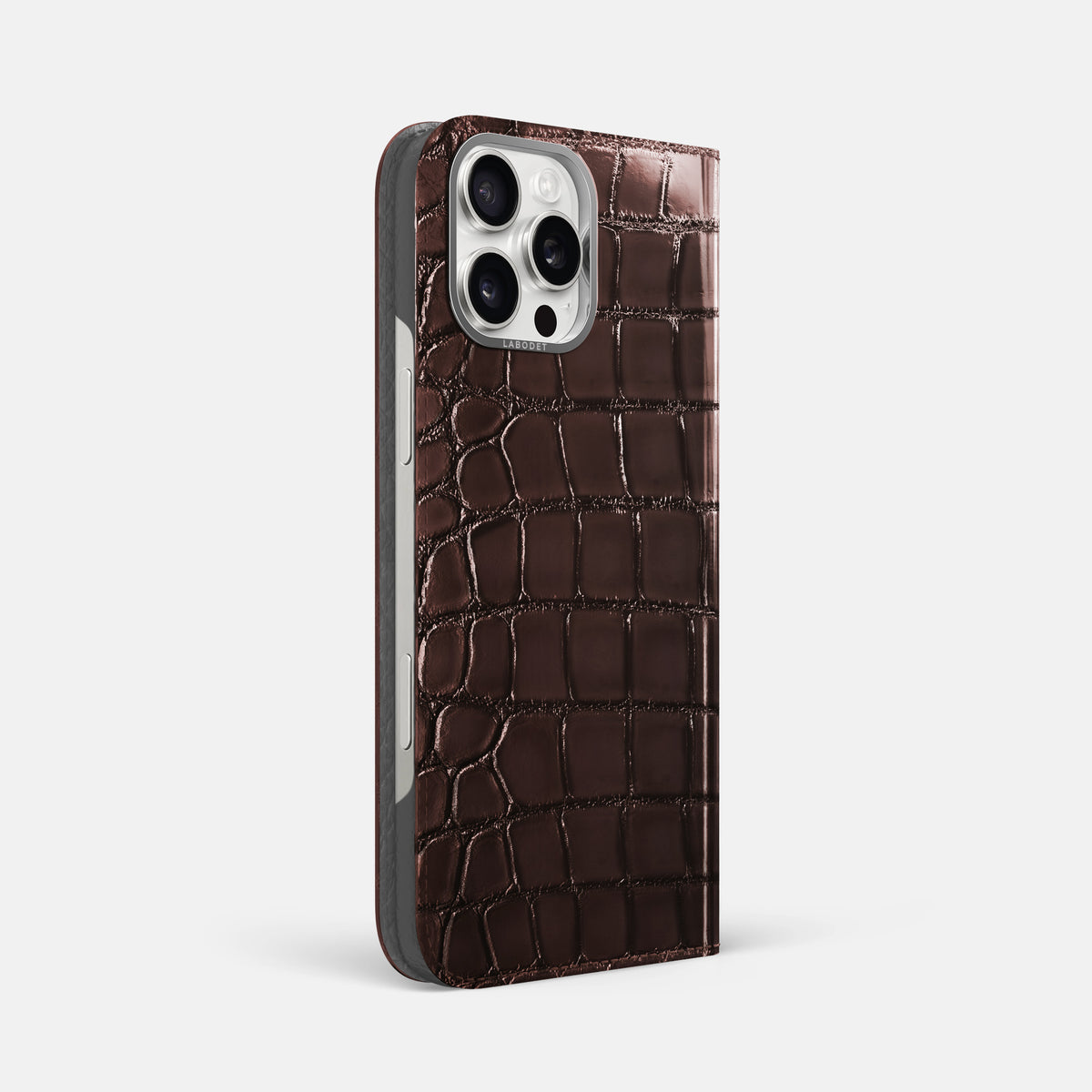 Grape-Wine iPhone 16 Pro Max Folio Magsafe Case Patina Alligator with Steel Metal -1 | Grape-Wine-Steel