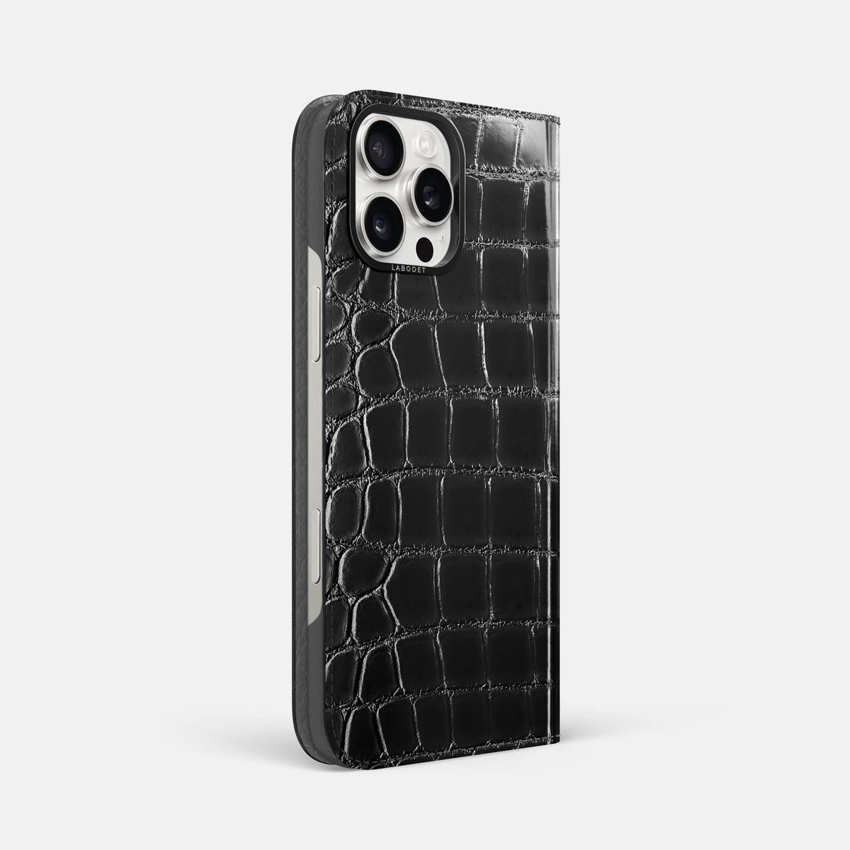 Havana-Black iPhone 16 Pro Max Folio Magsafe Case Patina Alligator with Black Metal -1 | Havana-Black-Black