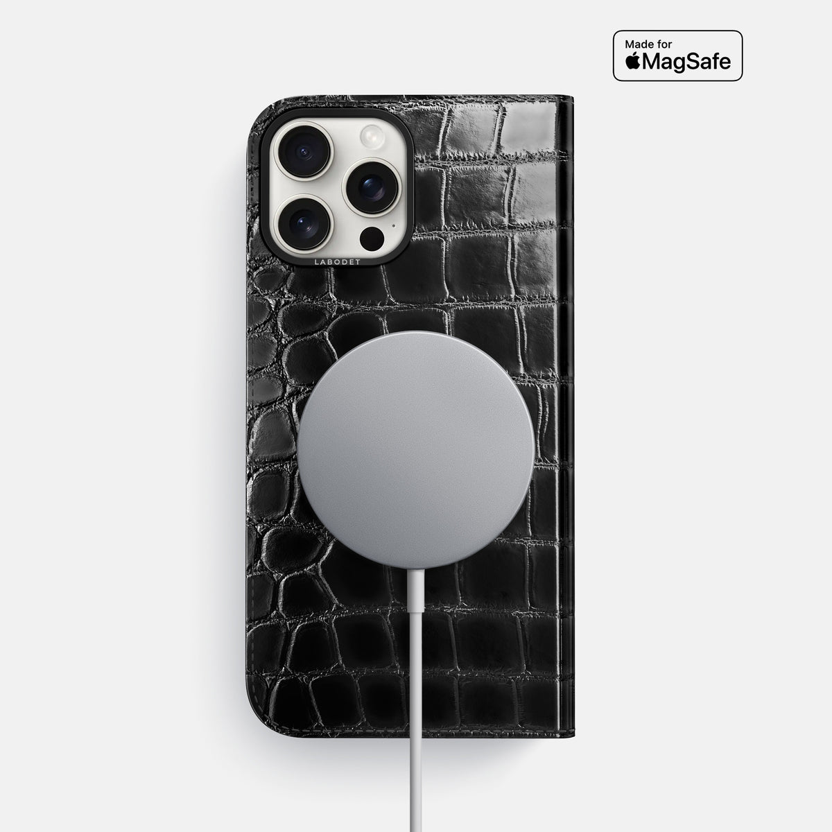 Havana-Black iPhone 16 Pro Max Folio Magsafe Case Patina Alligator with Black Metal -3 | Havana-Black-Black