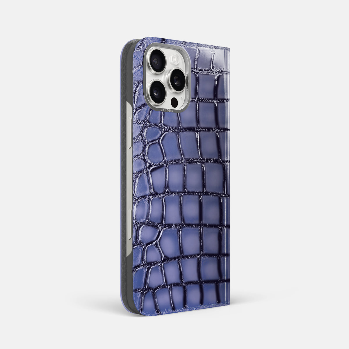 Lilac iPhone 16 Pro Max Folio Magsafe Case Patina Alligator with Steel Metal -1 | Lilac-Steel