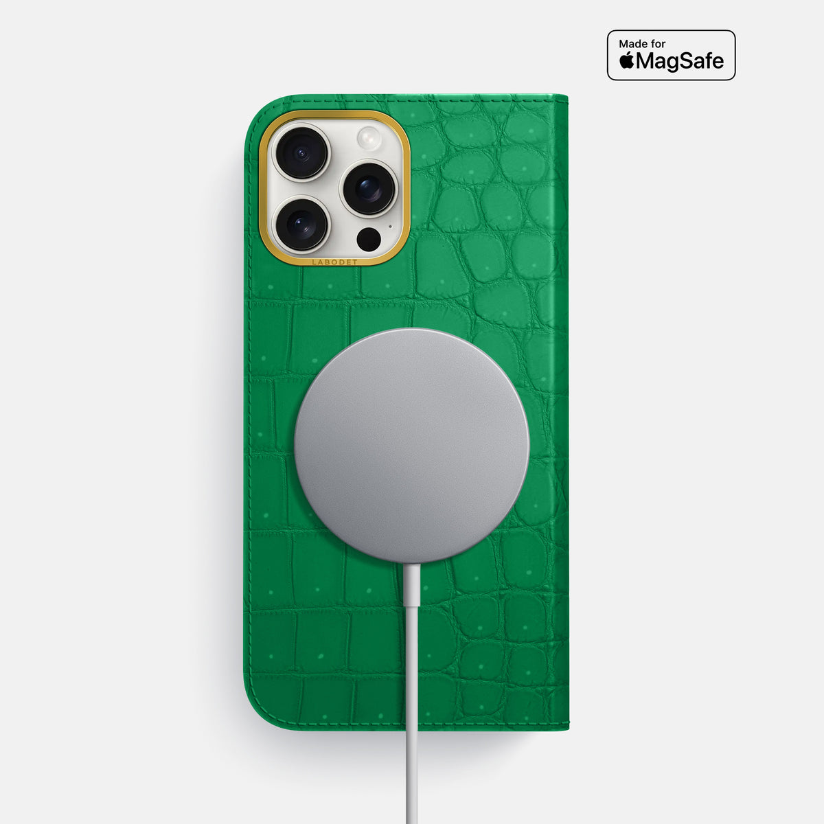 Cactus-Green iPhone 16 Pro Max Folio Case Porosus Crocodile with Gold Metal -3 | Cactus-Green-Gold