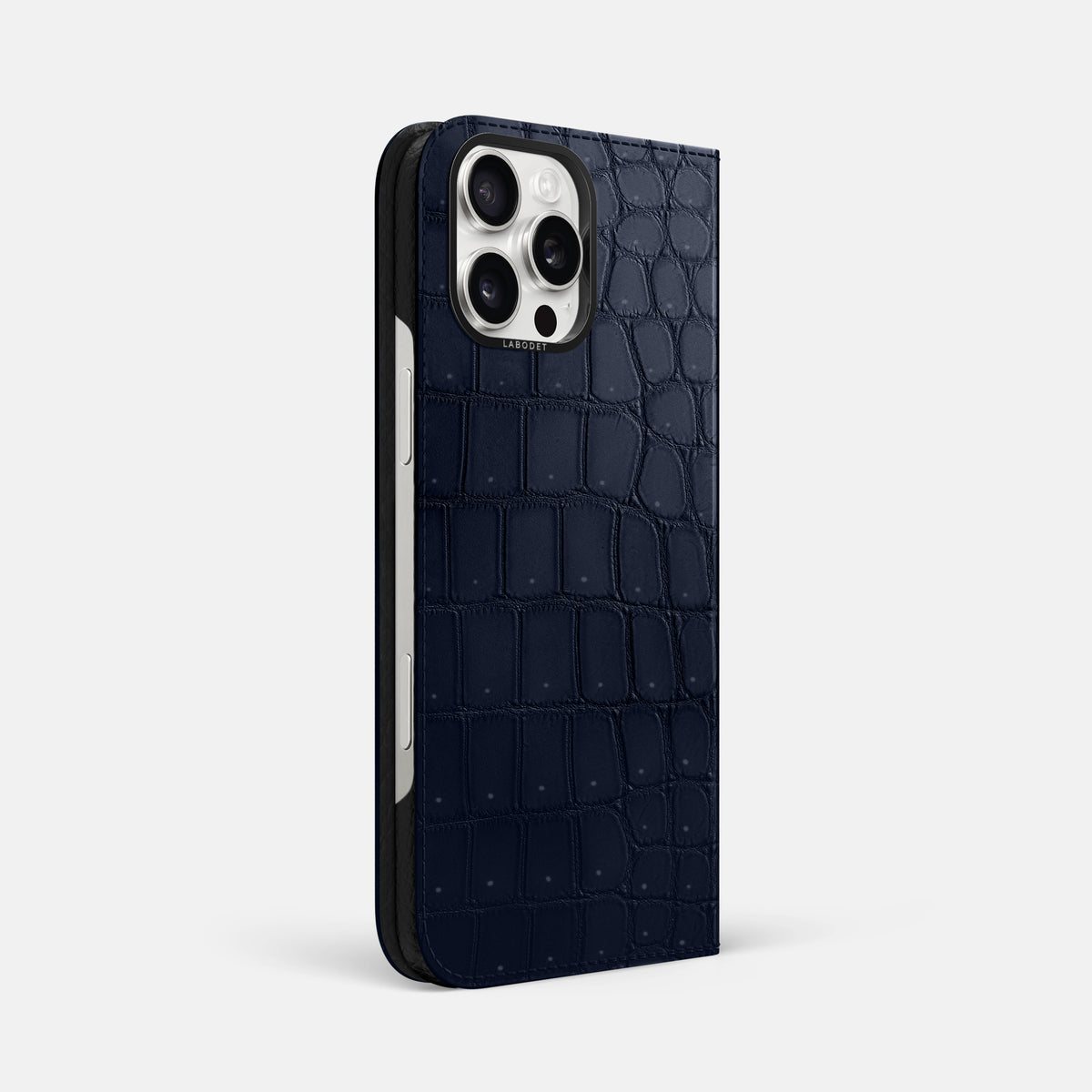 Deep Blue Sea iPhone 16 Pro Max Folio Case Porosus Crocodile with Black Metal -1 | Deep-Blue-Sea-Black