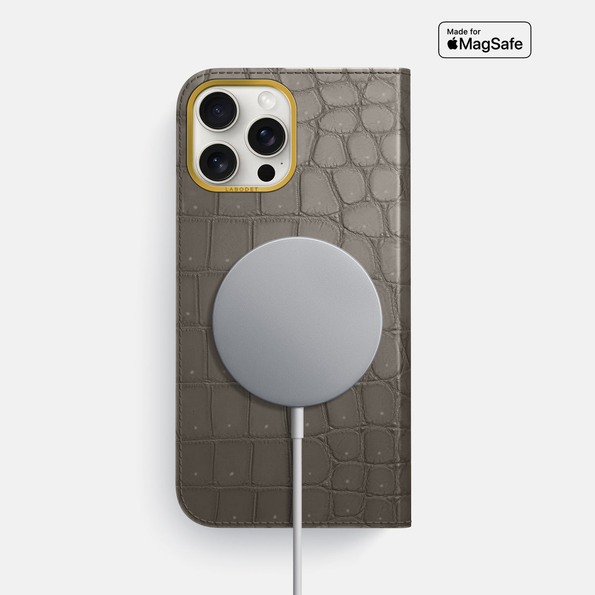 Lava-Stone iPhone 16 Pro Max Folio Case Porosus Crocodile with Gold Metal -3 | Lava-Stone-Gold