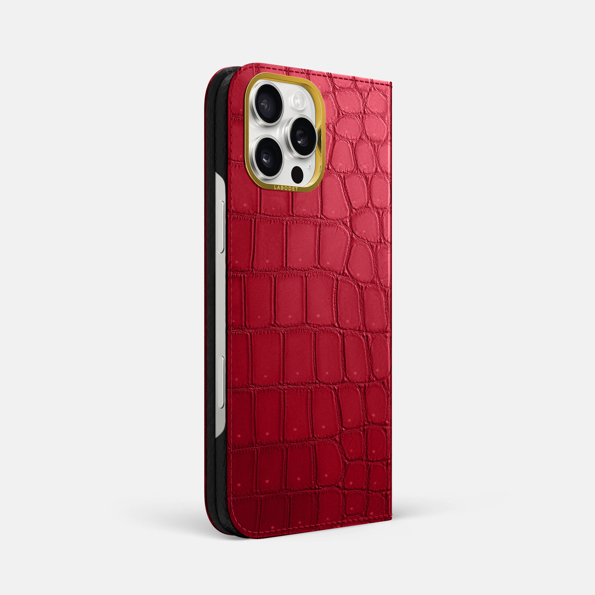 Burgundy iPhone 16 Pro Max Folio Case Porosus Crocodile with Gold Metal -1 | Burgundy-Gold