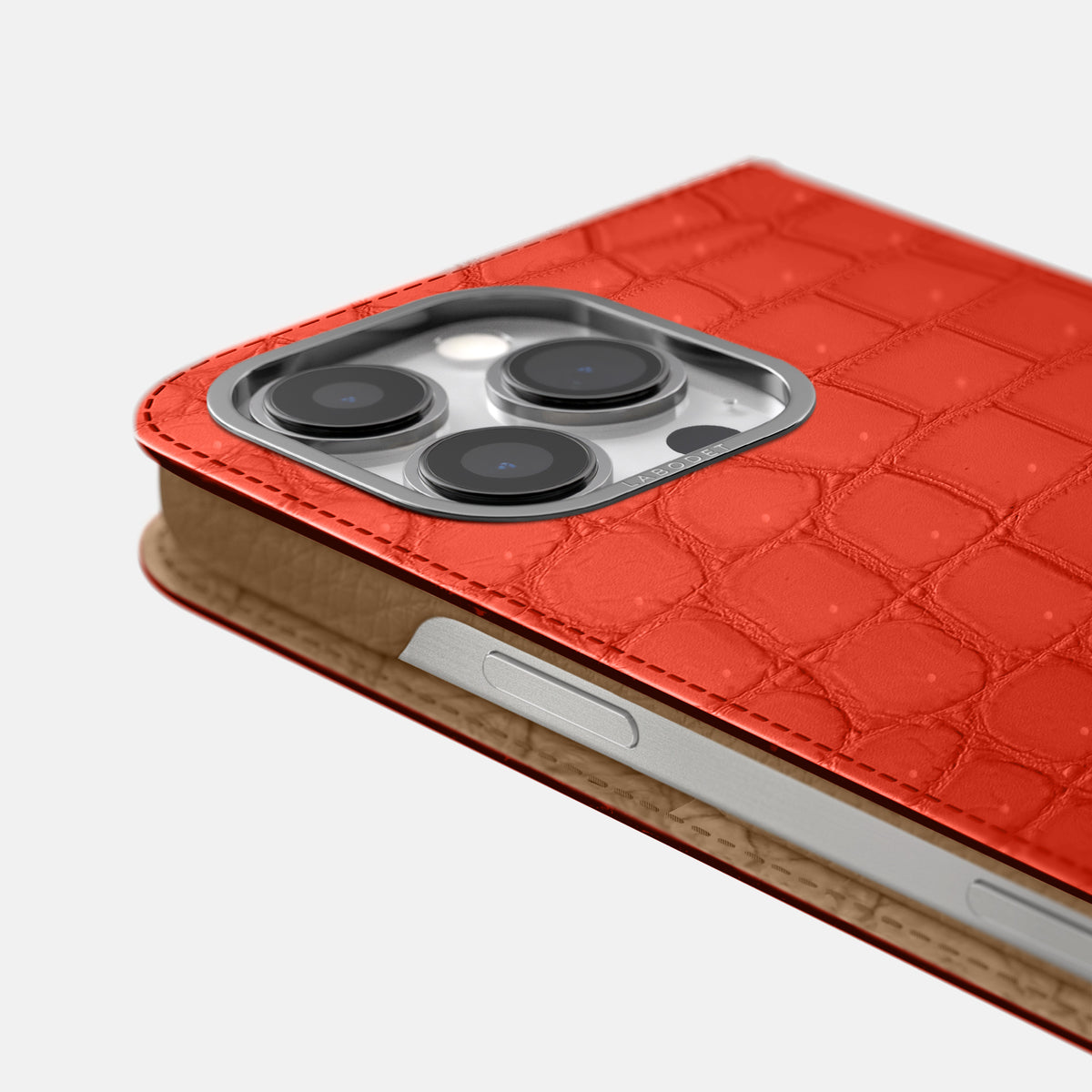 Rust iPhone 16 Pro Max Folio Case Porosus Crocodile with Steel Metal -5 | Rust-Steel