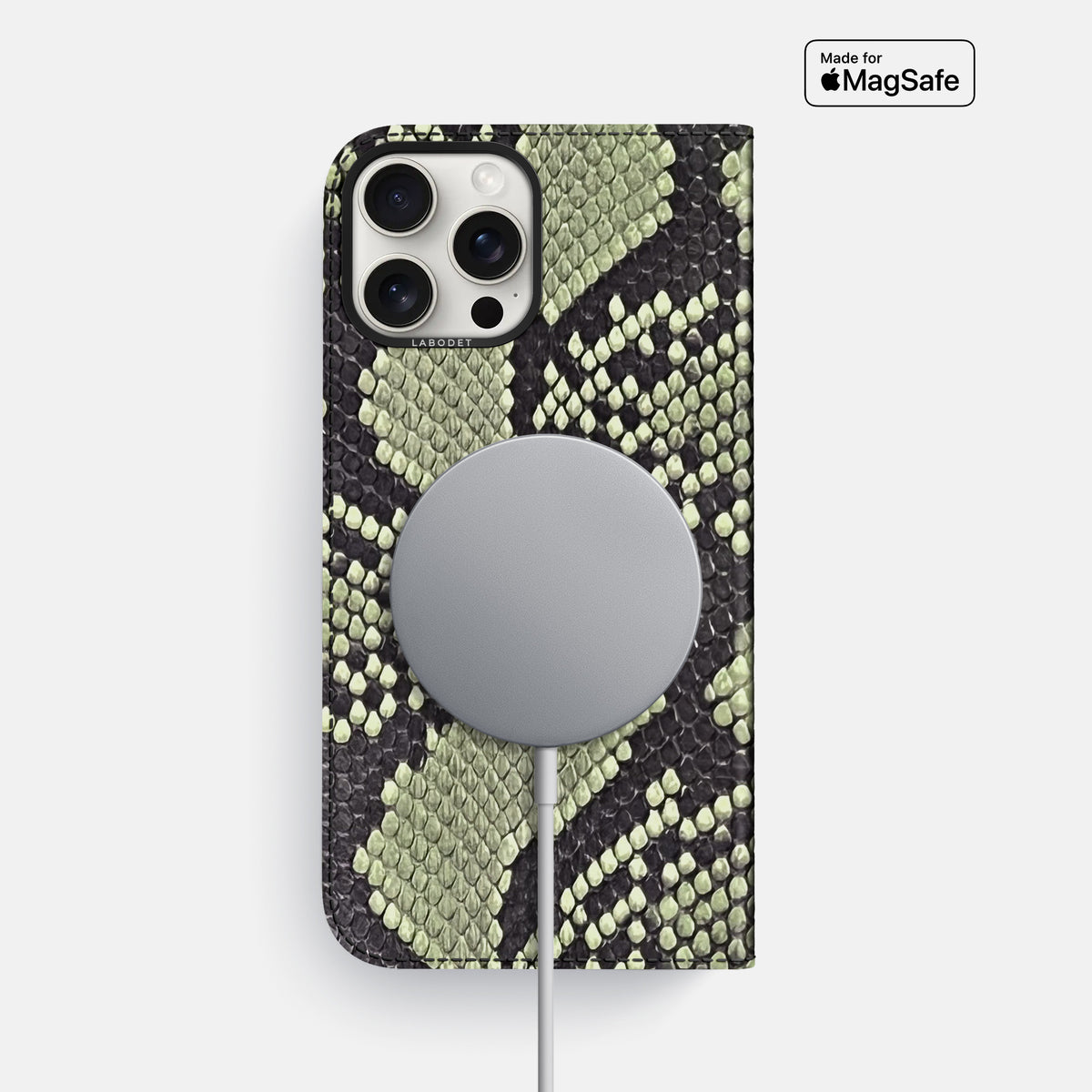 Army Green iPhone 16 Pro Max Folio Case In Python with Black Metal -3 | Army-Green-Black