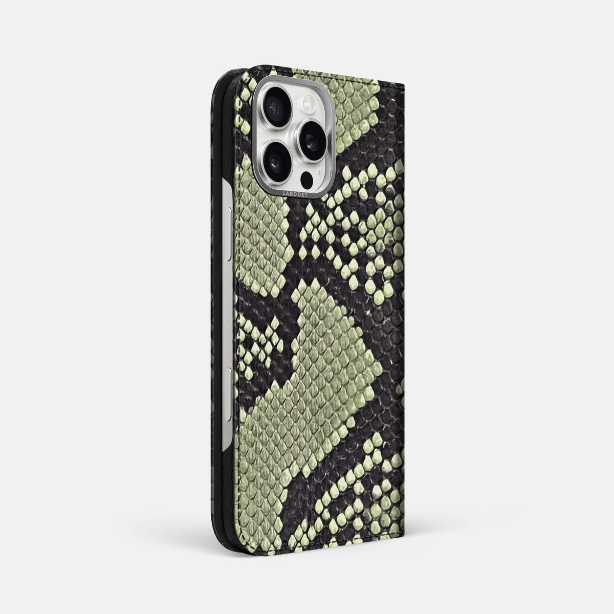 Army Green iPhone 16 Pro Max Folio Case In Python with Steel Metal -1 | Army-Green-Steel
