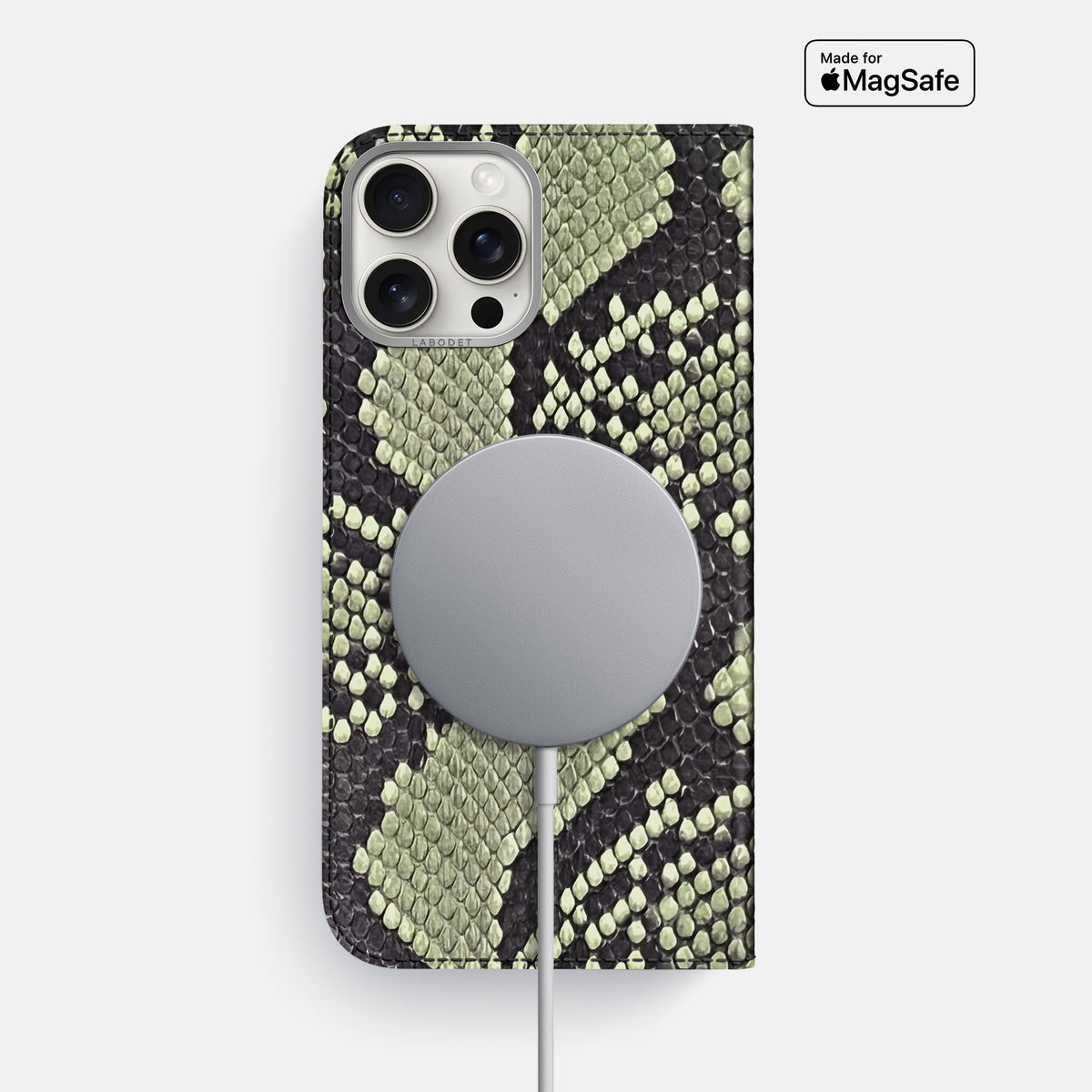 Army Green iPhone 16 Pro Max Folio Case In Python with Steel Metal -3 | Army-Green-Steel