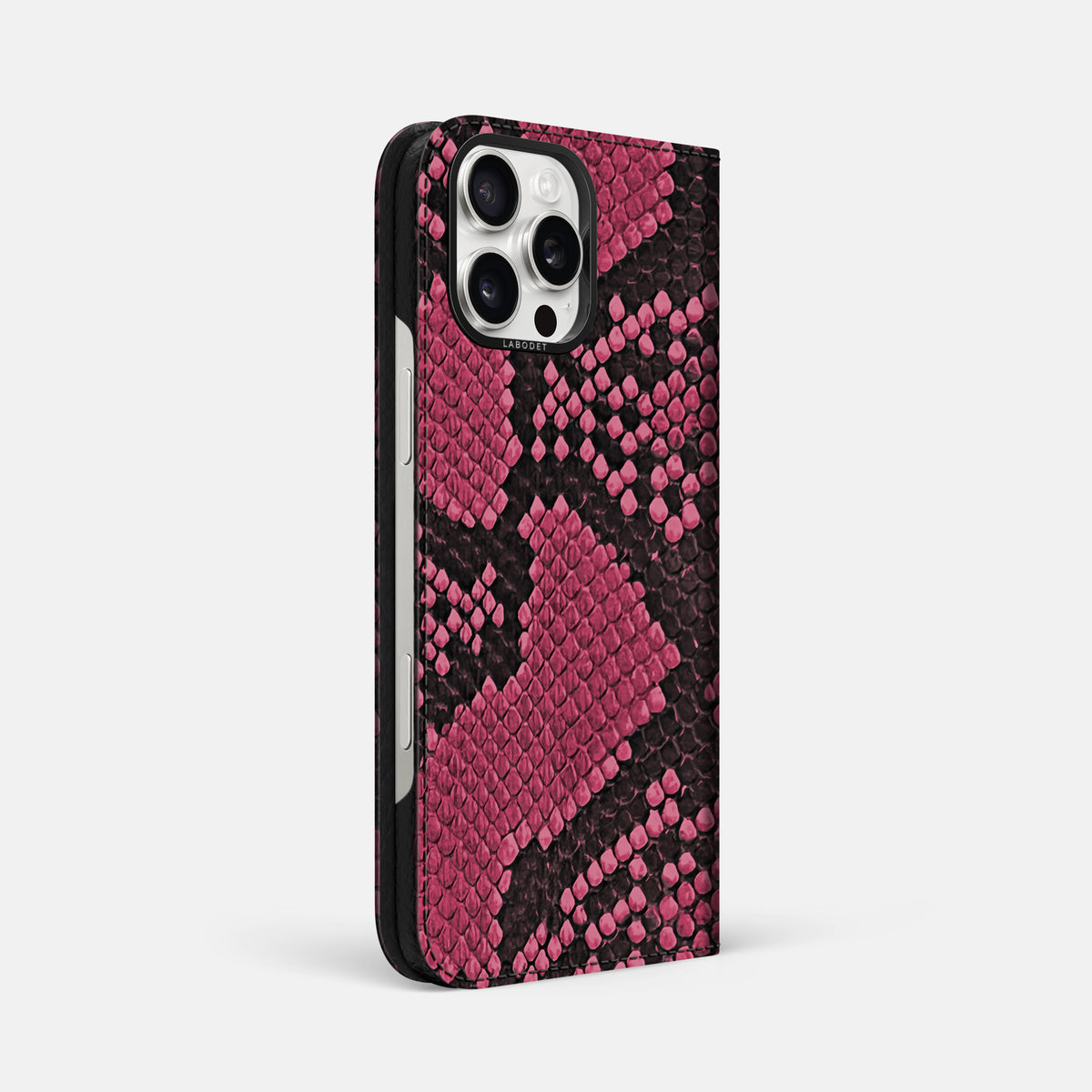 Burgundy iPhone 16 Pro Max Folio Case In Python with Black Metal -1 | Burgundy-Black